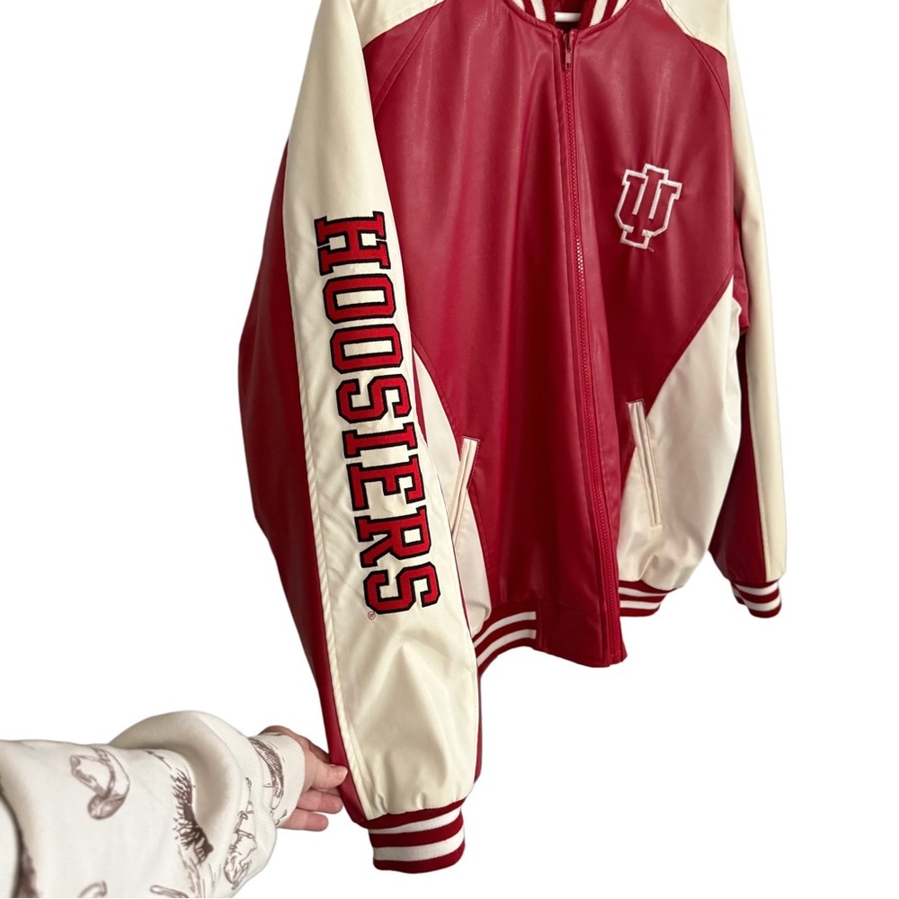 Vintage Steve & Barry's Indiana University Embroidered Leather Varsity Jacket - Picture 2 of 12